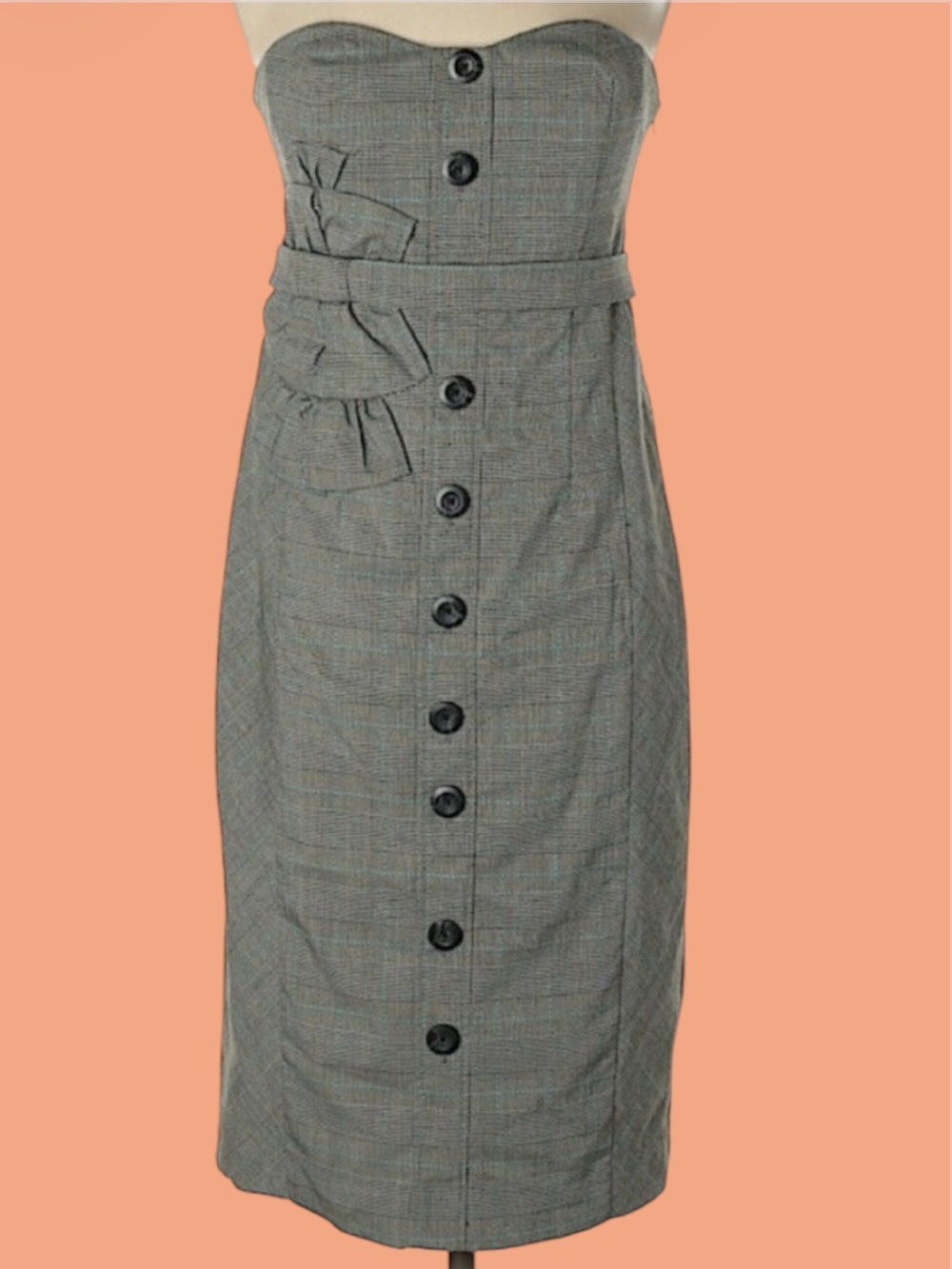ANTHROPOLGIE Floreat gray plaid pencil strapless dress